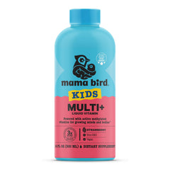 Best Nest Wellness Kids Liquid Multivitamin strawberry bottle pour for daily brain-friendly nutrition