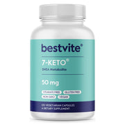 BESTVITE 7-Keto bottle front with label, highlighting 50 mg capsules for metabolism support
