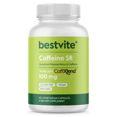 BESTVITE Caffeine SR bottle open reveals capsules for smooth all day energy.