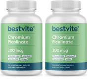 bestvite chromium picolinate bottle-front, vegan and gluten-free formula supports nutrient metabolism