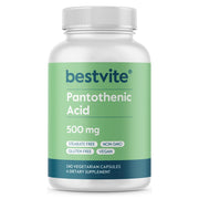 Bestvite Pantothenic Acid bottle front view shows vegan capsules for energy metabolism.