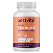Bestvite R-Lipoic Acid bottle front view, vegan antioxidant supplement for daily wellness.