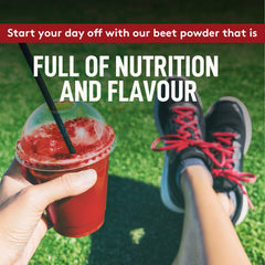 Better Alt beet root powder dissolving in water demonstrates easy mixing and quick hydration.