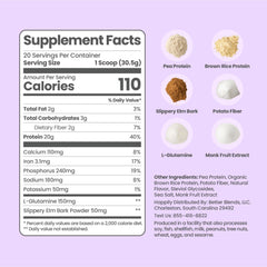 Better Blends plant-based protein scoop on clean, ingredient-forward label.