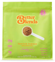 Better Blends vegan protein powder tub showing label and powder for clean protein.