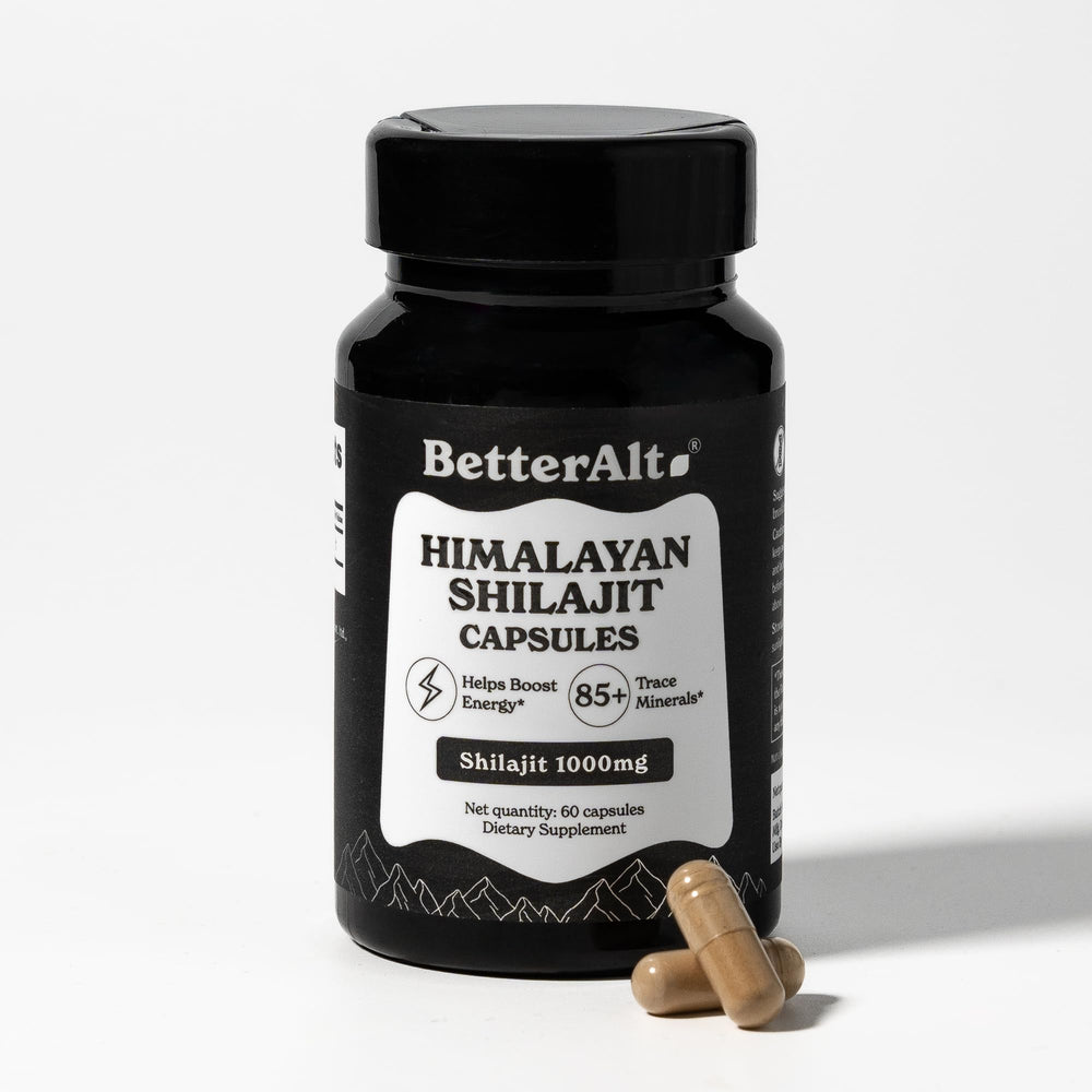 Better Alt Shilajit capsules bottle boosts energy and daily stamina.