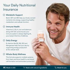 Bettervits Multivitamin bottle beside a glass for a daily wellness routine.