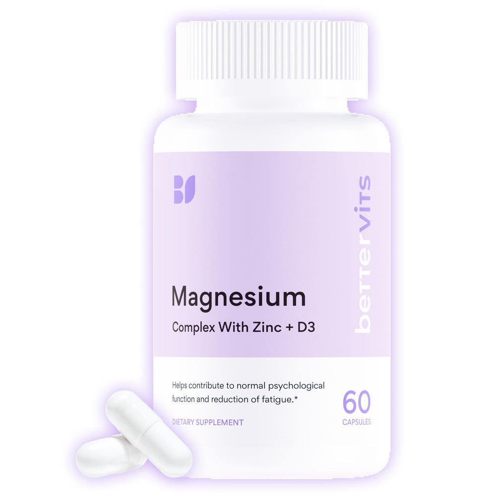 Bettervits bottle with capsules demonstrates high-absorption magnesium glycinate.