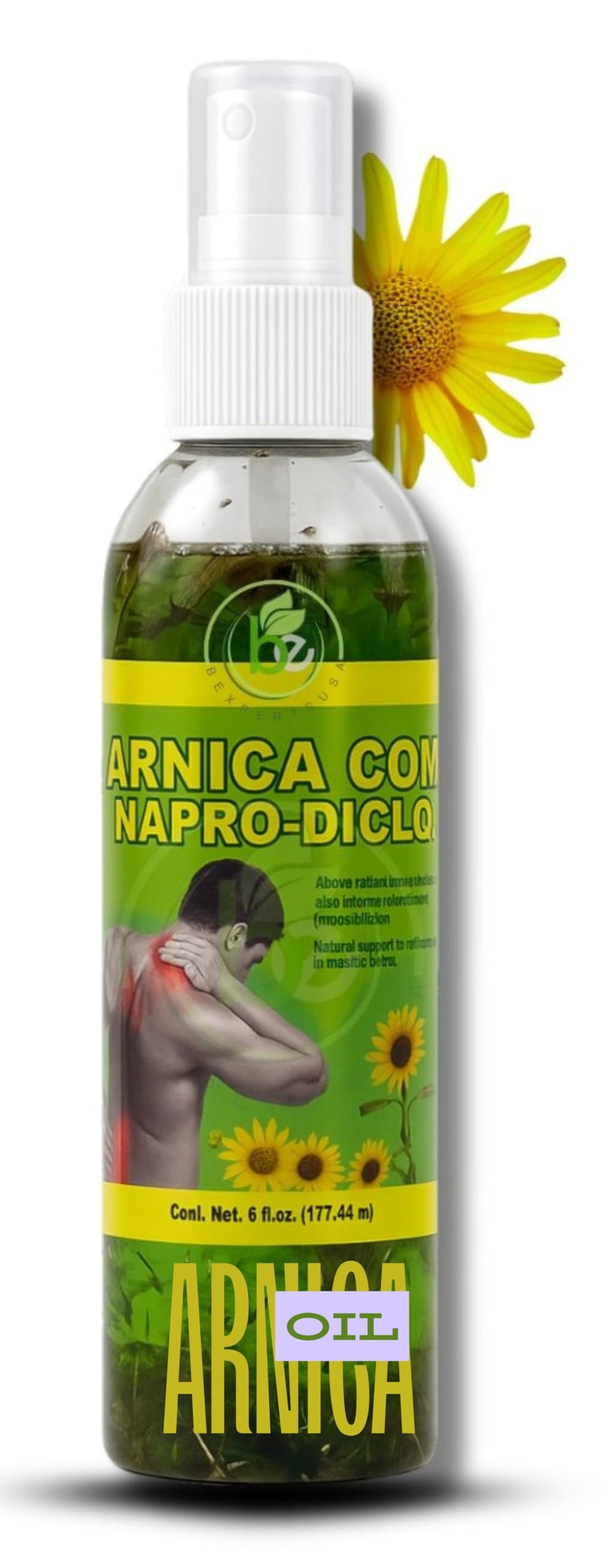 BEXPERTSUSA Arnica Massage Oil bottle ready for deep-tissue massage sessions.