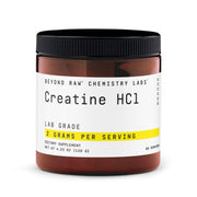 Beyond Raw Creatine HCl powder container closeup showing lab-grade formula for performance support.