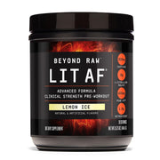 BEYOND RAW LIT Advanced pre-workout lemon ice canister front boosts training readiness