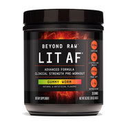 BEYOND RAW LIT AF bottle-front shows bold branding for on-the-go energy