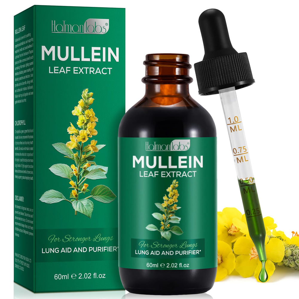Beyxdu Mullein Leaf Extract bottle on a white surface, supporting respiratory comfort