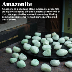BEZAVO Amazonite stones pack flatlay highlighting natural shine for decor accents.