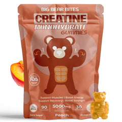 Big Bear Bites creatine gummies in tub for convenient daily dosing.