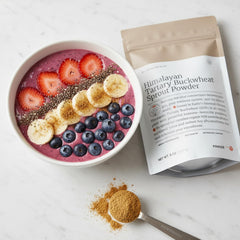 BIG BOLD HEALTH sprout powder beside a smoothie demonstrates a versatile nutrition boost.