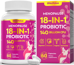 BIKAYALUE menopause probiotic bottle front view highlighting 140B CFU for hormonal balance