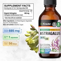 BIO KRAUTER Astragalus Tincture bottle label emphasizing simple ingredients.