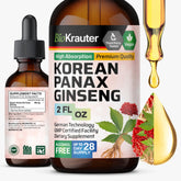 BIO KRAUTER Ginseng bottle pour demonstrates an easy daily dose for energy support.