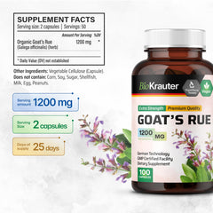 BIO KRAUTER Goats Rue Capsules label detail showing Galega officinalis source.