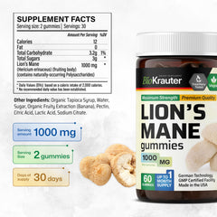 BIO KRAUTER Lions Mane gummies with natural banana flavor