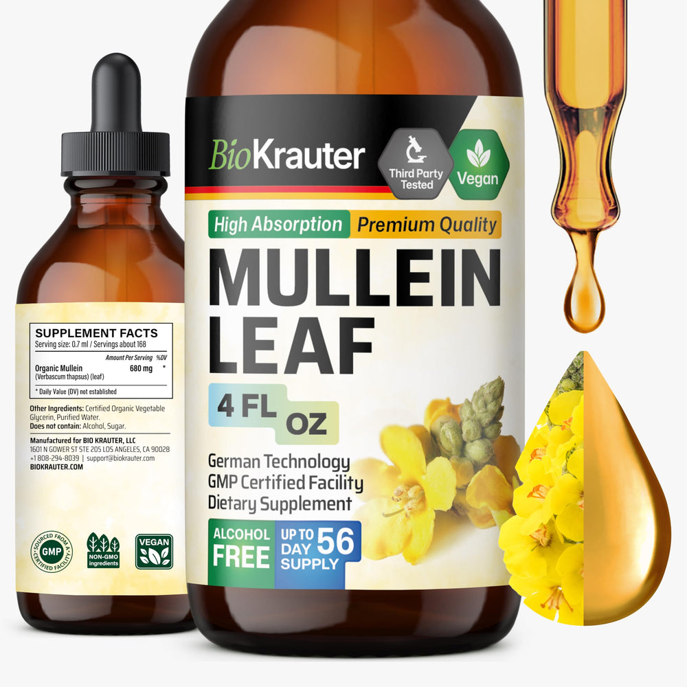 BIO KRAUTER Mullein Drops bottle front view highlighting the clean-label formula for lungs support