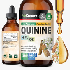 BIO KRAUTER Quinine tincture bottle front, vegan formula for leg comfort.