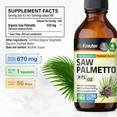 BIO KRAUTER Saw Palmetto bottle on wood suggesting natural wellness routine