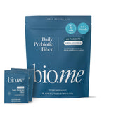 Bio.me Daily Prebiotic Fiber travel pack front for on-the-go digestive support.
