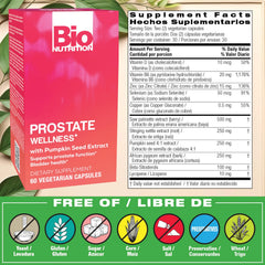 Bio Nutrition Bienestar Prostático etiqueta cercana, ingredientes naturales visibles