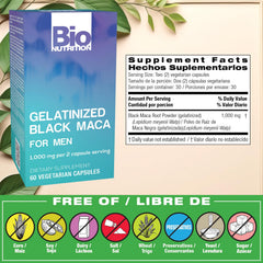 Bio Nutrition Gelatinized Black Maca capsules close-up, convenient daily energy support.