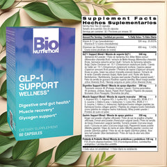 Bio Nutrition GLP-1 Wellness Support capsules closeup showing easy-to-swallow form.