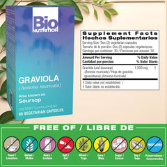 Bio Nutrition Graviola capsules close-up highlighting convenient vegetarian capsules