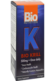 Bio Nutrition Krill Soft Gels bottle for daily omega-3 and astaxanthin support