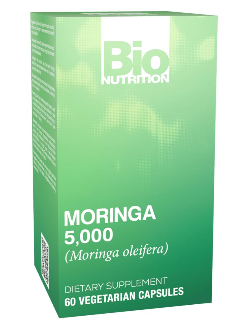 Bio Nutrition Moringa 5000 mg, bote de 60 cápsulas, opción práctica para la rutina diaria.
