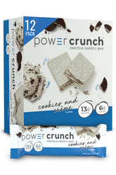 BIO NUTRITIONAL Power Crunch Cookies & Cream packaging, convenient on-the-go snack.
