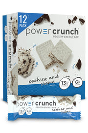 BIO NUTRITIONAL Power Crunch Cookies & Cream packaging, convenient on-the-go snack.