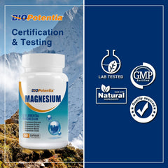 BIO POTENTIA Magnesium Complex bottle front emphasizing clean vegan, non-GMO formula.