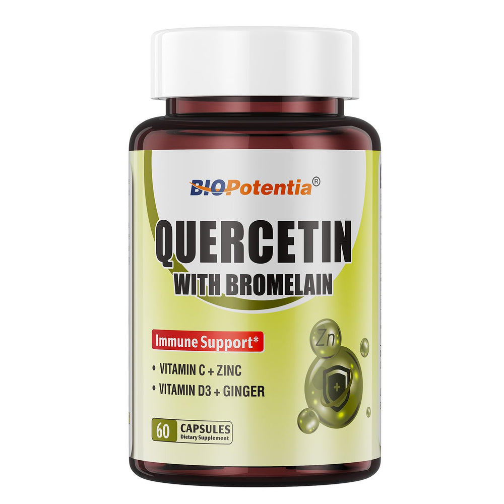 BIO POTENTIA Quercetin with Bromelain capsules close-up highlighting immune support potential