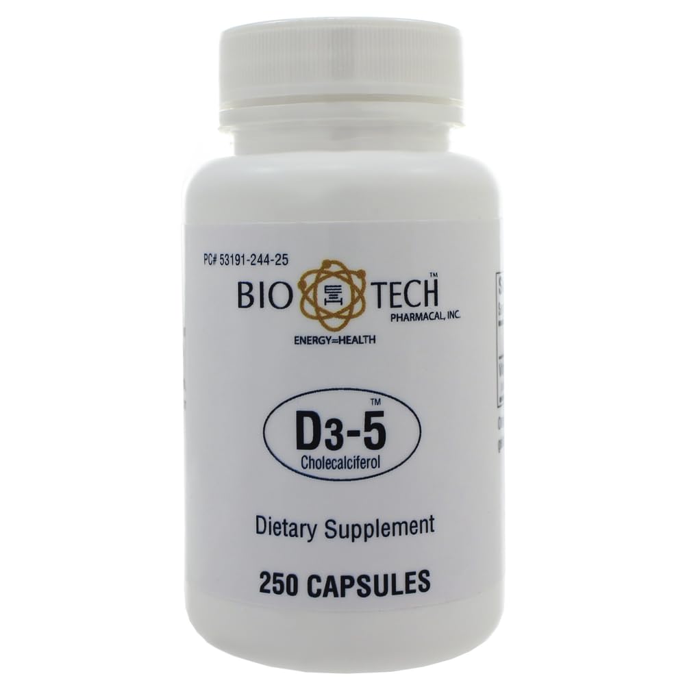 Bio-Tech D3-5 5000 IU bottle for daily vitamin D3 routine.