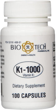 BioTechUSA K1-1000 bottle front with a clear dosage label for daily use.