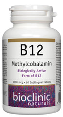 Bioclinic Naturals B12 methylcobalamin lozenge bottle showing 60-count daily use