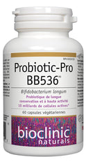 Bioclinic Naturals BB536 bottle highlights high-potency capsules for gut health.