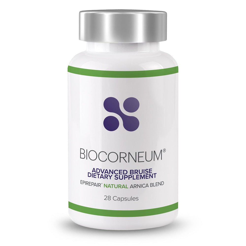BIOCORNEUM advanced bruise supplement bottle indicating professional-grade bruise support.