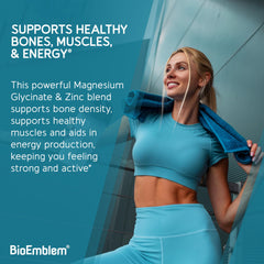 BioEmblem bottle on kitchen counter suggests a simple daily supplement routine.
