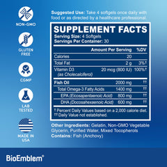 Enteric-coated omega-3 softgels to minimize aftertaste during daily use.