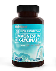 BioEmblem magnesium glycinate with zinc bottle demonstrates high-absorption minerals for daily immune and muscle support.
