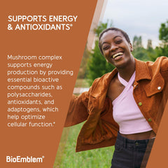 BioEmblem Mushroom Complex capsules arranged for easy daily dosing and focus support.
