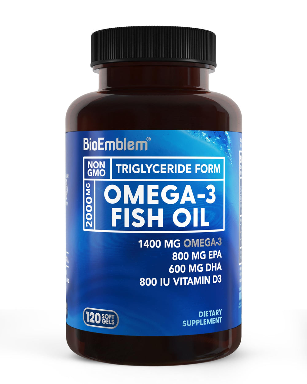 BioEmblem Omega-3 small softgels for easy swallowing and high absorption.