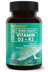 BioEmblem Vitamin D3 K2 capsules bottle front shows 3-in-1 formula for teeth and heart